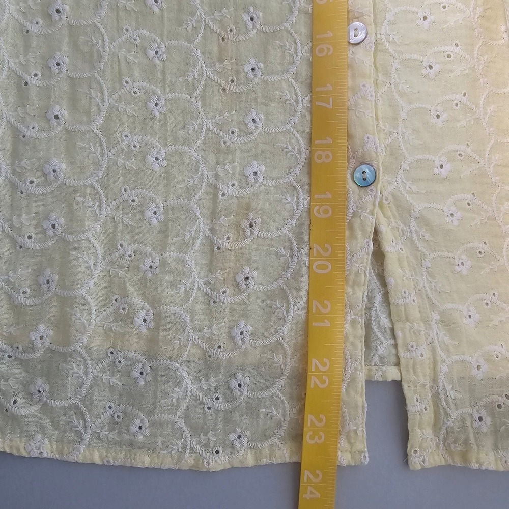 Free People M Down From the Clouds Yellow Eyelet Peasant Top Button Front Boho - Picture 7 of 8